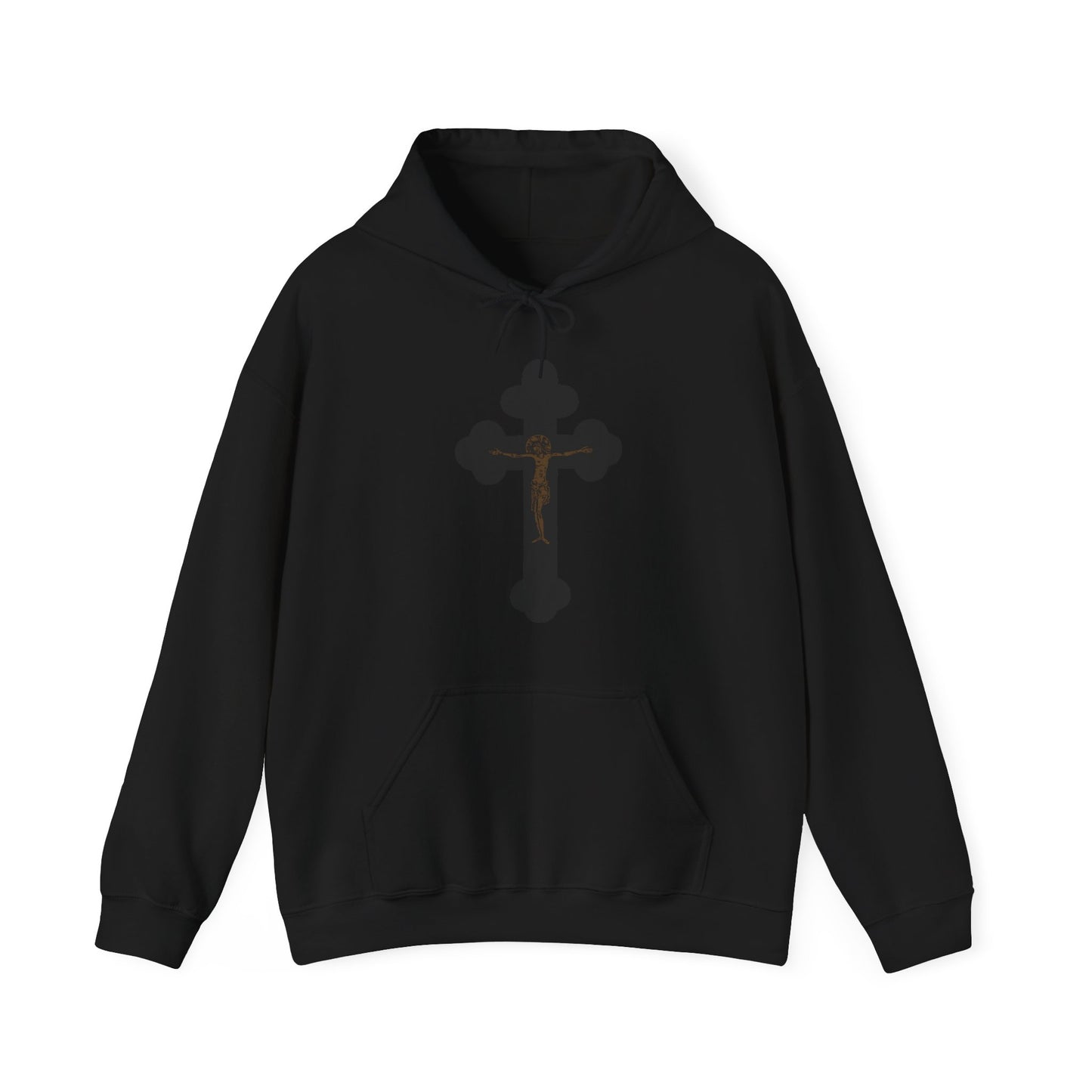 Black & Bronze Orthodox Crucifix Icono-Graphic | Minimalist Christian Graphic Design | I Am Crucified with Christ | Christian Hoodie
