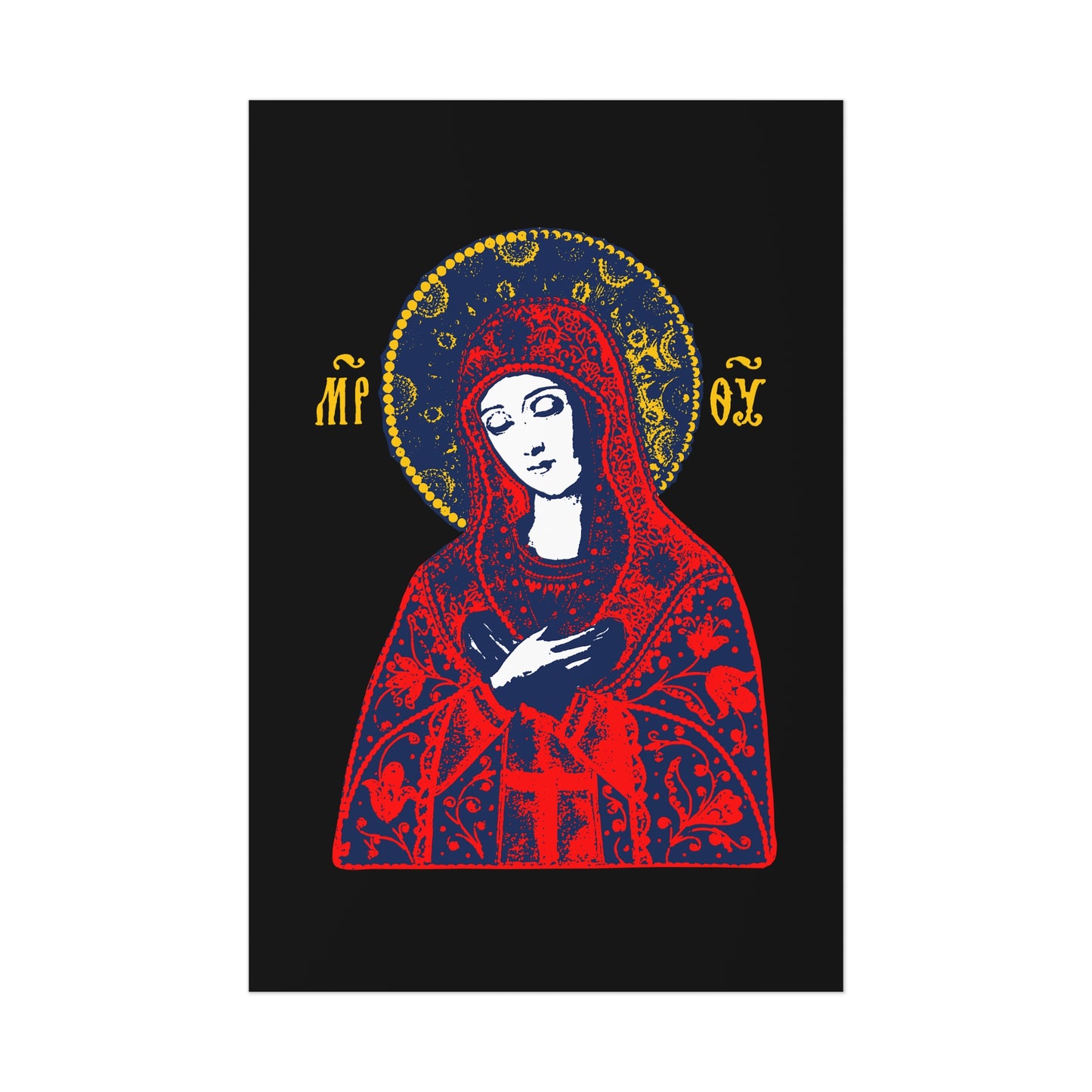 Joy of All Joys Tenderness Theotokos Iconographic Based on Traditional Orthodox Iconography | Bright Red Design | Orthodox Christian Art Poster