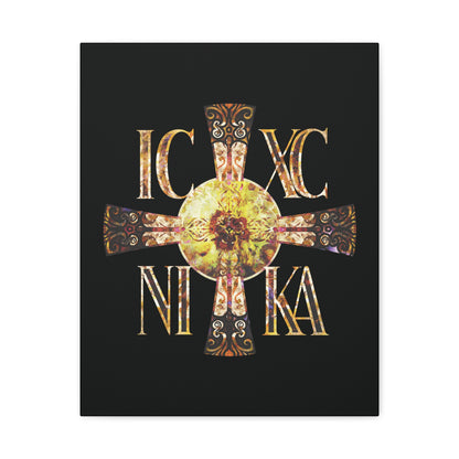 ICXC NIKA Celtic Style Equal Armed Cross | Bright Solar Texture | Orthodox Christian Canvas Art
