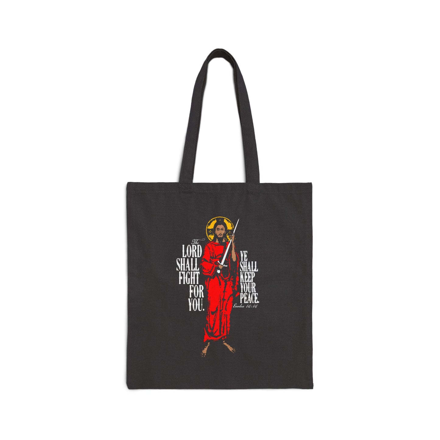 The Lord Shall Fight For You (Exodus 14:14) | Jesus Christ with Sword IconoGraphic | Orthodox Christian Canvas Tote Bag
