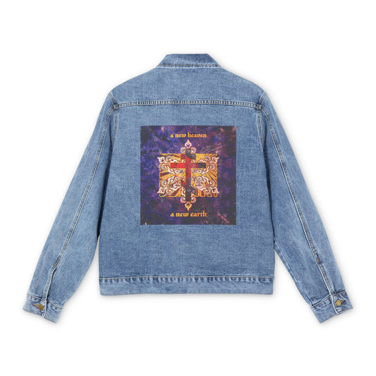 A New Heaven/A New Earth | Red Orthodox Cross on Textured Ornate Background | Apocalyptic | Orthodox Christian Jean Jacket