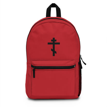 Black Orthodox Cross on Red Background | If anyone wishes to come after Me he take up his cross and follow Me | Orthodox Christian Backpack