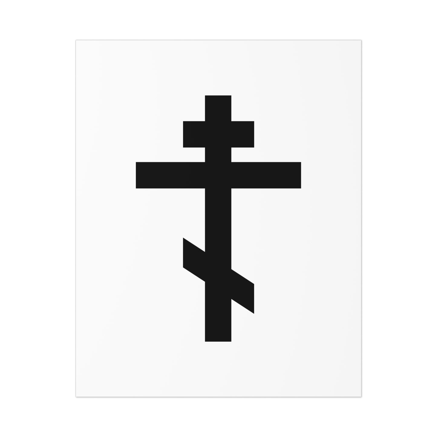 Black Orthodox Cross on White Background | Rejoice! O life-giving Cross, unconquerable trophy of piety | Orthodox Christian Art Poster