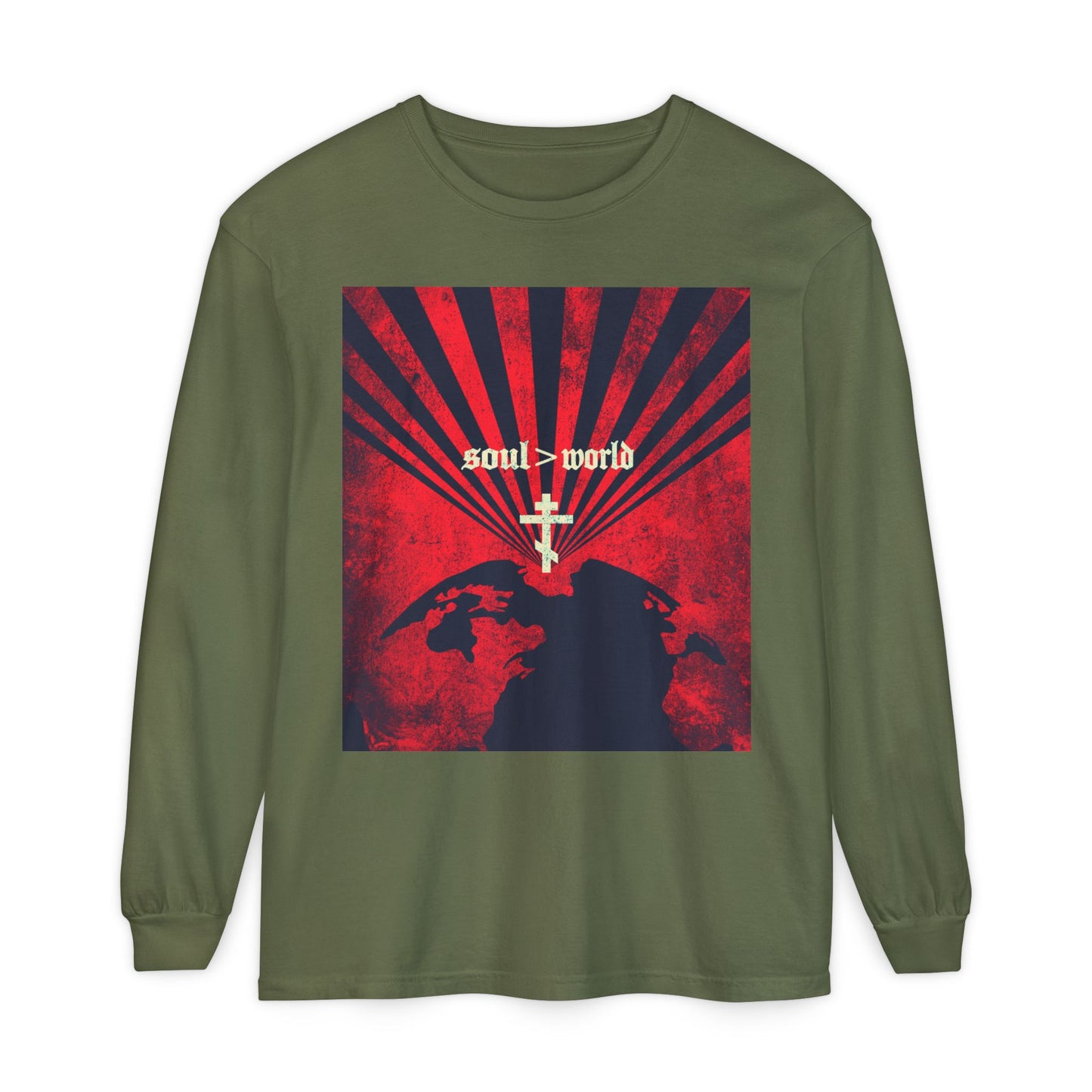 What Shall it Profit a Man | Matthew 16:26 | Soul Is Greater Than World | Red Earth White Cross | Orthodox Christian Long Sleeve Shirt
