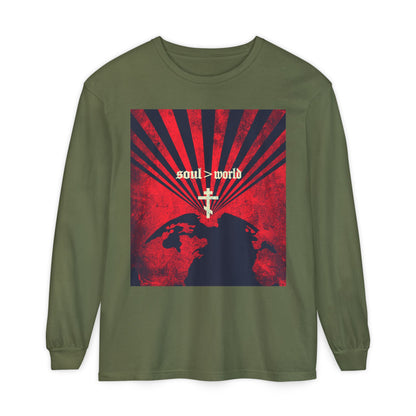 What Shall it Profit a Man | Matthew 16:26 | Soul Is Greater Than World | Red Earth White Cross | Orthodox Christian Long Sleeve Shirt