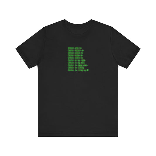 Lorica of St Patrick | Retro Computer CRT Screen Glowing Green Text | Orthodox Christian Lightweight Cotton Unisex T-Shirt