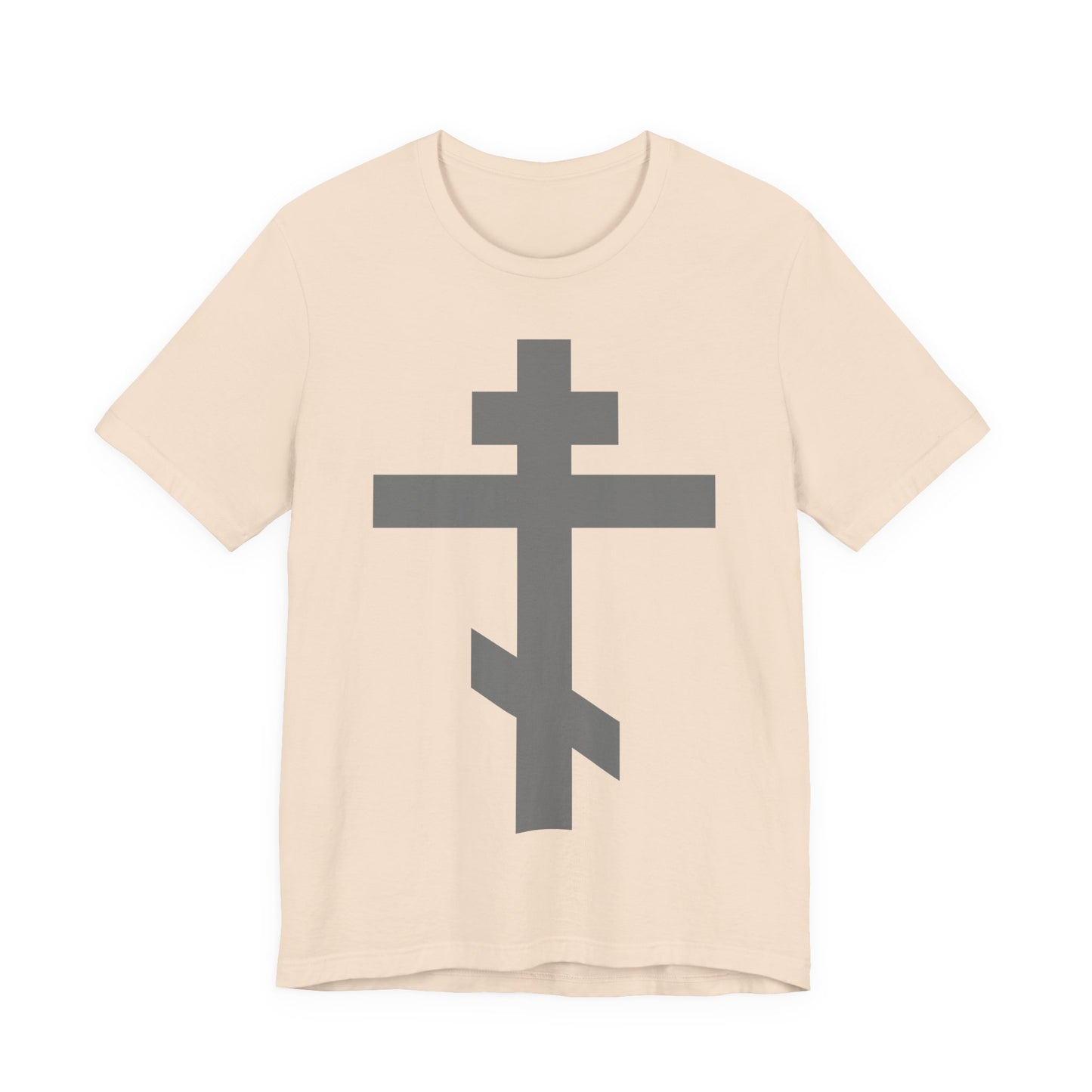 Light Gray Orthodox Tribar Cross | Preserve Thy People By Thy Cross, O Lord | Christ is King | Christian Unisex Cotton Tee