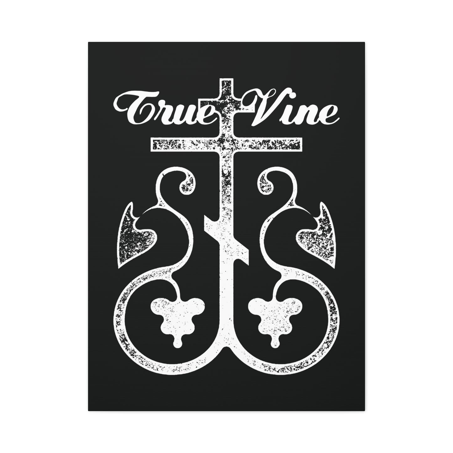 I Am the True Vine (John 15, Ezekiel 15) | Orthodox Cross with Grape Vine | Photocopy Effect | Orthodox Christian Canvas Wall Art
