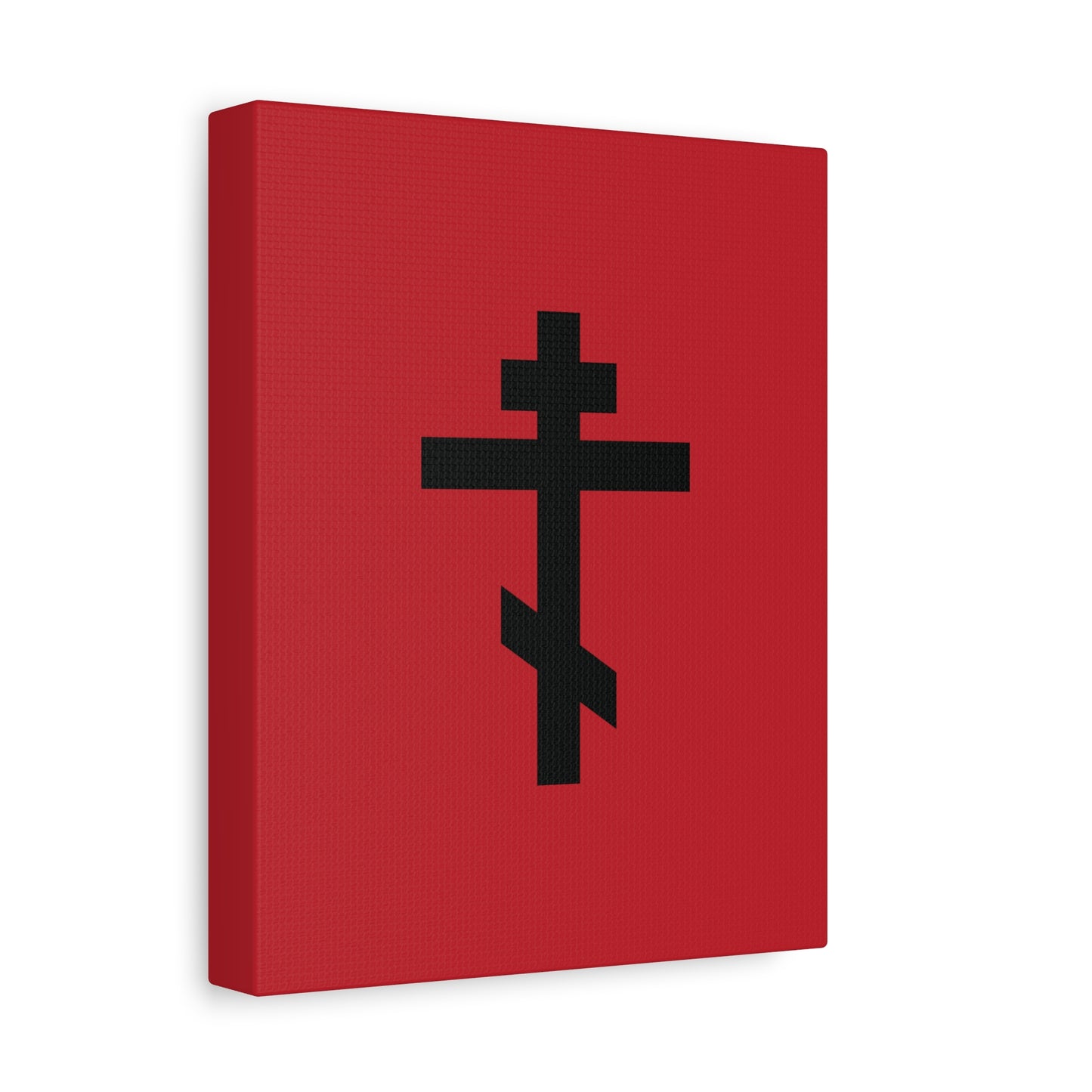 Black Orthodox Cross Red Background | Whoever does not carry his own cross and come after Me cannot be My disciple | Christian Canvas Art