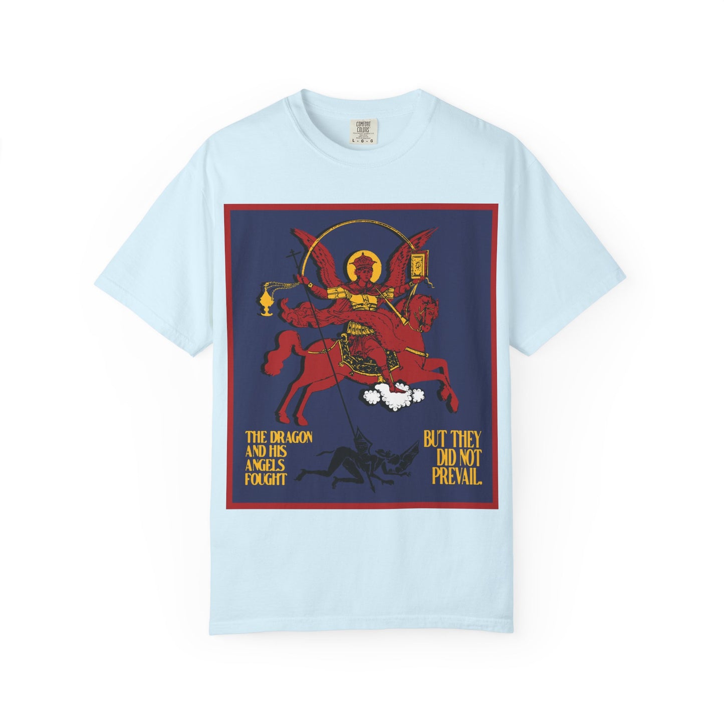 Archangel Michael Defeating Satan the Dragon (Rev 12:7-8) | Apocalyptic IconoGraphic | Orthodox Christian Heavyweight Cotton Unisex Tee