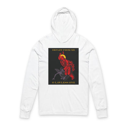 St Marina IconoGraphic (Depart from Me O Lawless One) | Saint Beating the Devil with a Hammer | Orthodox Long Sleeve Hooded Shirt