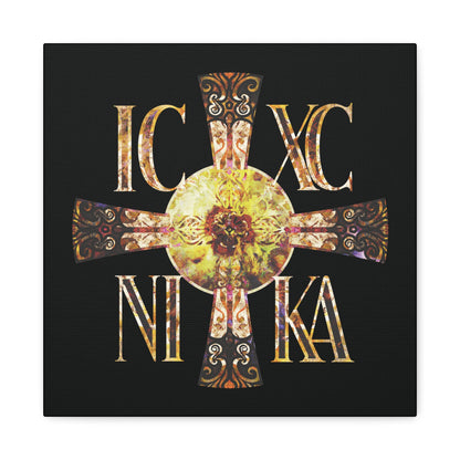 ICXC NIKA Celtic Style Equal Armed Cross | Bright Solar Texture | Orthodox Christian Canvas Art