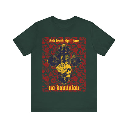 And Death Shall Have No Dominion (Dylan Thomas) | Resurrection | Gothic Style Cross, Skull and Rose on Floral Background | Orthodox Christian T-Shirt-Forest-S-Remembrance of Death