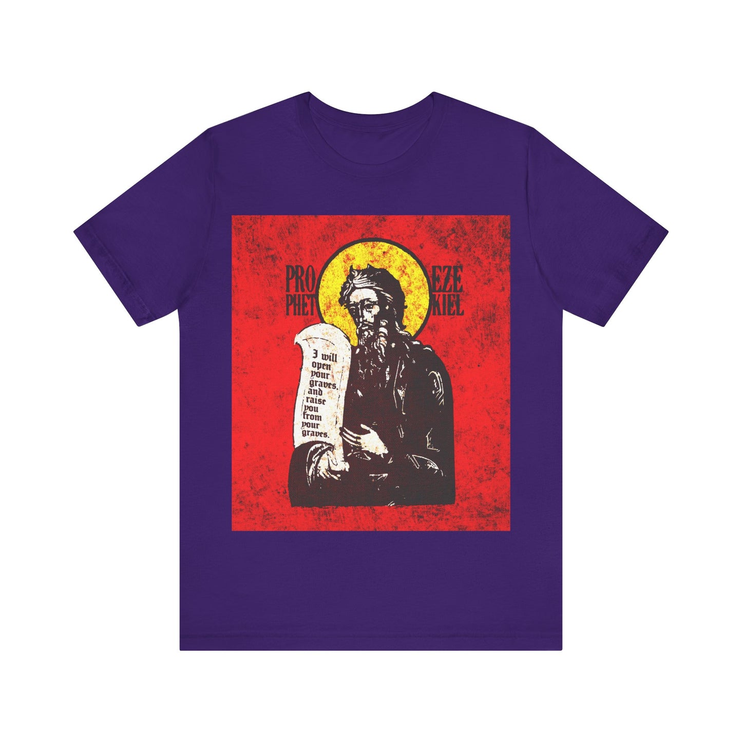 Prophet Ezekiel IconoGraphic | Textured, High Contrast Bright Red and Yellow Design | Old Testament | Orthodox Christian T-Shirt