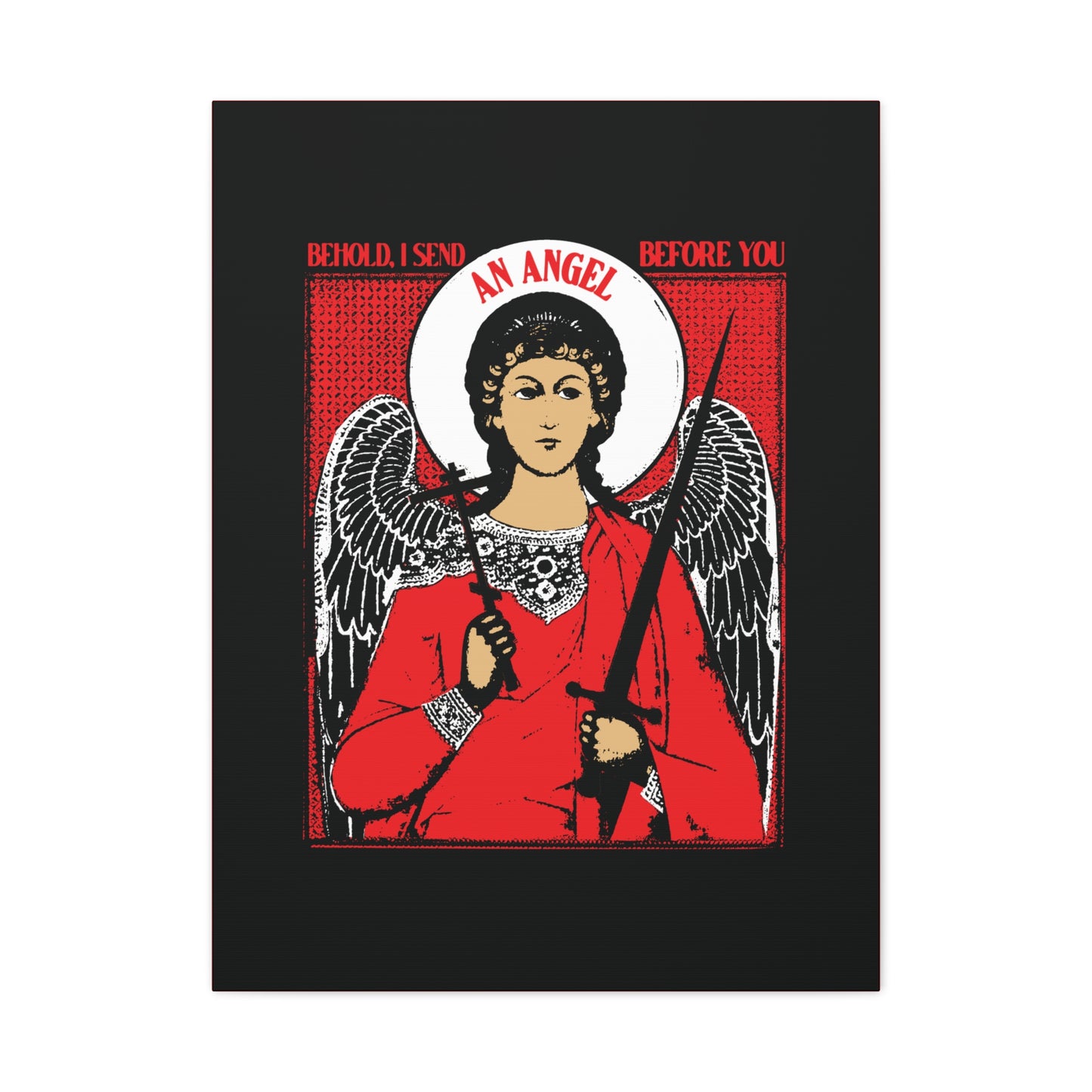 Behold I Send an Angel Before You (Ex 23:20) | Guardian Angel With Cross & Sword IconoGraphic | Orthodox Christian Canvas Art