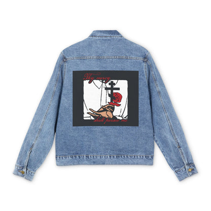 Thy Mercy Shall Pursue Me - Psalm 22 (23) | Orthodox Martyr's Cross and Rose Icono-Graphic Style | Christian Jean Jacket