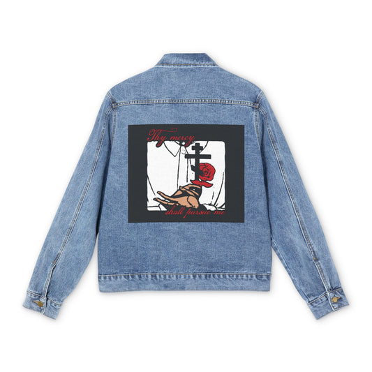 Thy Mercy Shall Pursue Me - Psalm 22 (23) | Orthodox Martyr's Cross and Rose Icono-Graphic Style | Christian Jean Jacket