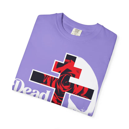 This "Dead to this World" heavyweight cotton unisex t-shirt features a gothic flower cross & skull with 70s typography—bestselling Christian design blending bold red roses and subtle renunciation themes.
