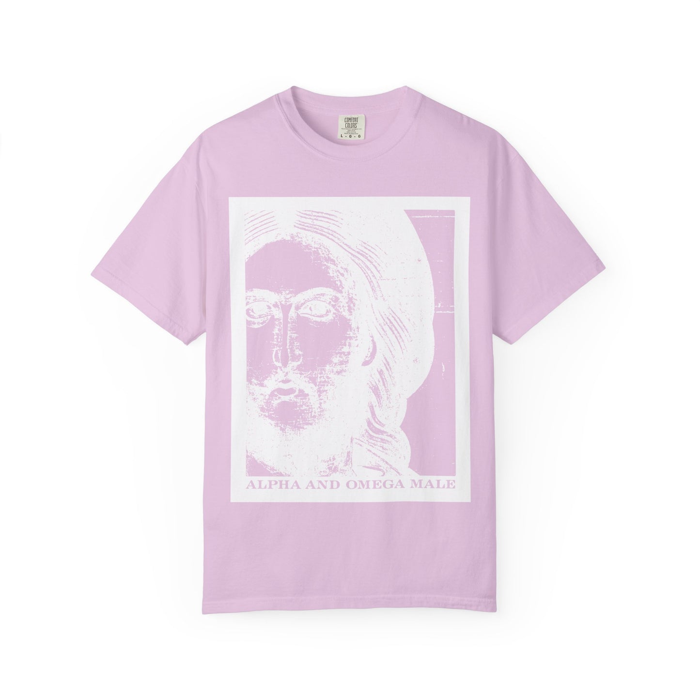 Alpha & Omega Male | Jesus Christ Icono-Graphic Photonegative | I am the Beginning & the End (Rev 22) | Heavyweight Cotton Unisex T-Shirt