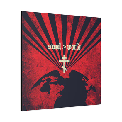 What Shall it Profit a Man | Matthew 16:26 | Soul Is Greater Than World | Red Earth White Cross | Orthodox Christian Canvas Art