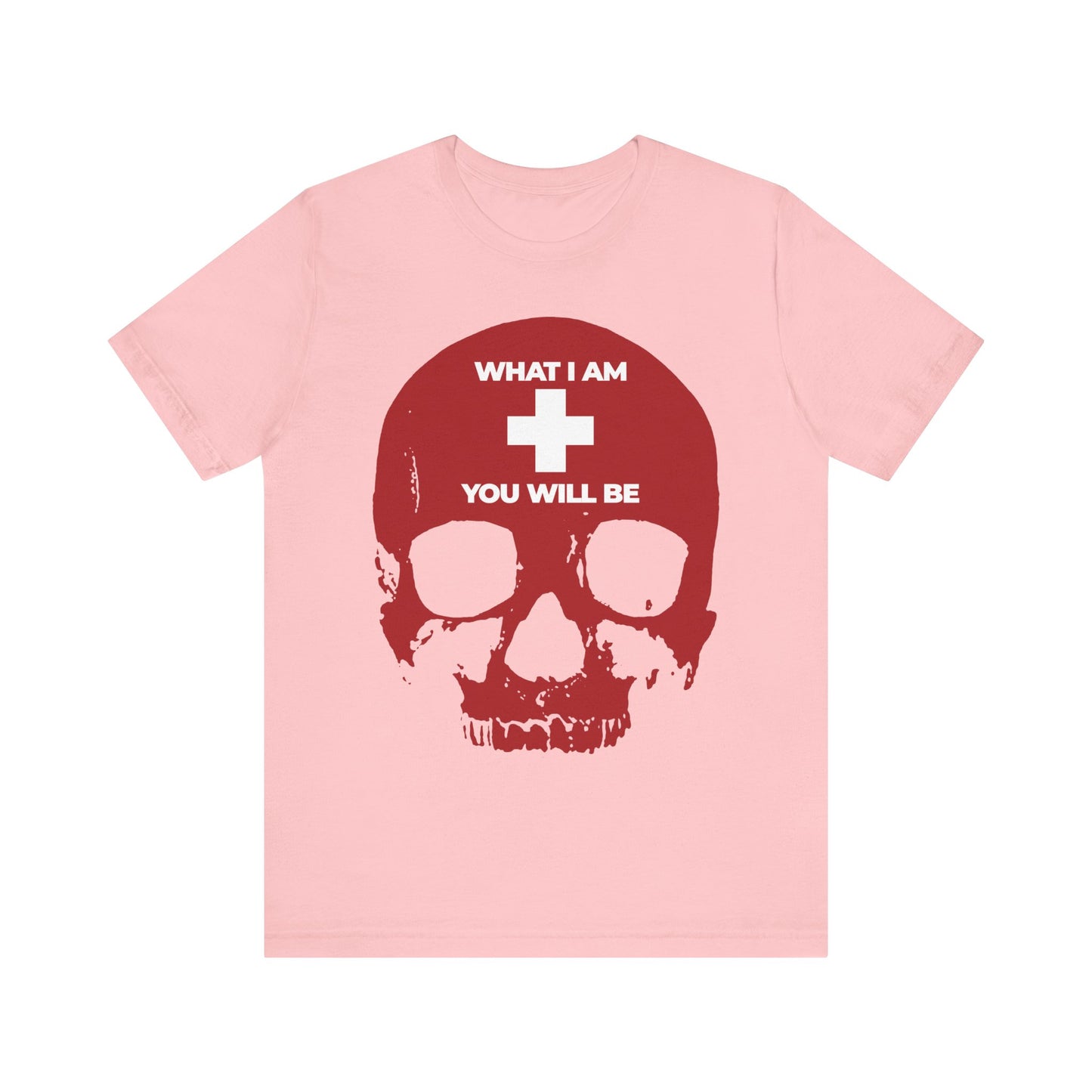 What I Am You Will Be White Cross on Red Skull | Remember You Will Die | Memento Mori | Orthodox Christian Lightweight Cotton Unisex Tee