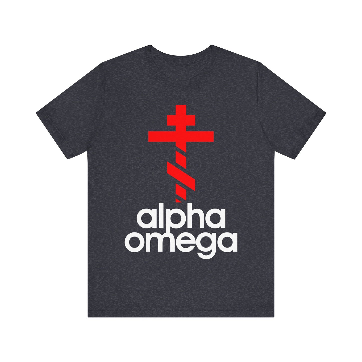 Alpha & Omega Red Orthodox Cross (Large Design) | Minimalist Adidas Inspired Logo Mashup | Orthodox Lightweight Cotton Unisex Tee