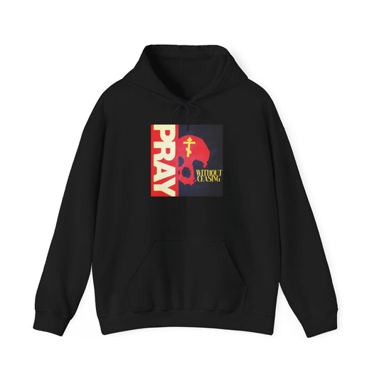 Pray Without Ceasing (1 Thess 5:16) | Red Skull w/ Yellow Orthodox Cross | Orthodox Christian Hoodie / Hooded Sweatshirt