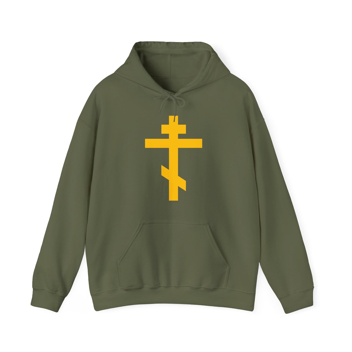 Yellow Orthodox Cross | Precious and Life-Giving Weapon of Unseen Warfare | Scourge of Demons | Orthodox Christian Hoodie