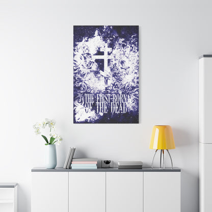 The First-Born of the Dead | Glowing White & Blue Textured Cosmic Orthodox Cross | Resurrection & Apocalypse | Christian Canvas Art