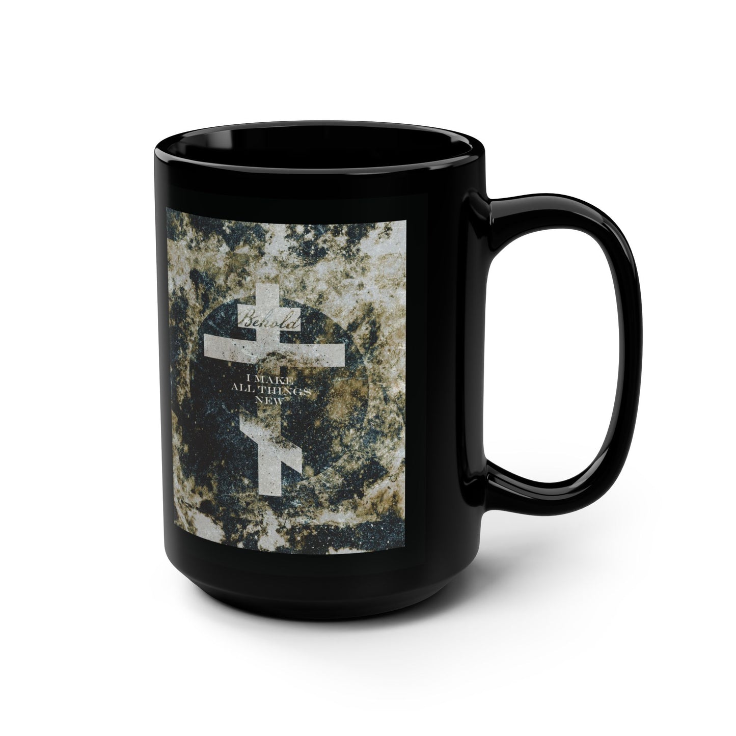 Behold, I Make All Things New | Revelation 21:5 | Cosmic Textured Orthodox Cross | Parousia | Orthodox Christian Black Mug