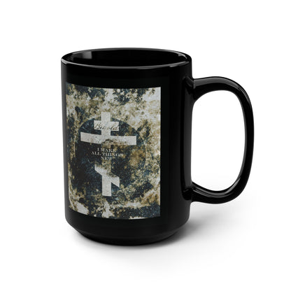 Behold, I Make All Things New | Revelation 21:5 | Cosmic Textured Orthodox Cross | Parousia | Orthodox Christian Black Mug