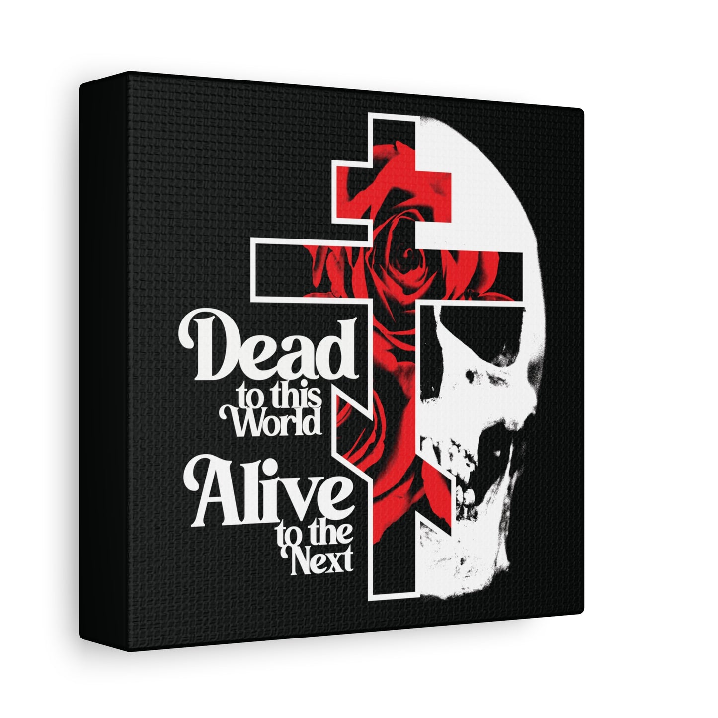 Dead to this World Alive to the Next | Goth Aesthetic Flower Cross & Skull | 70s Typography | Bestselling | Orthodox Christian Canvas Art