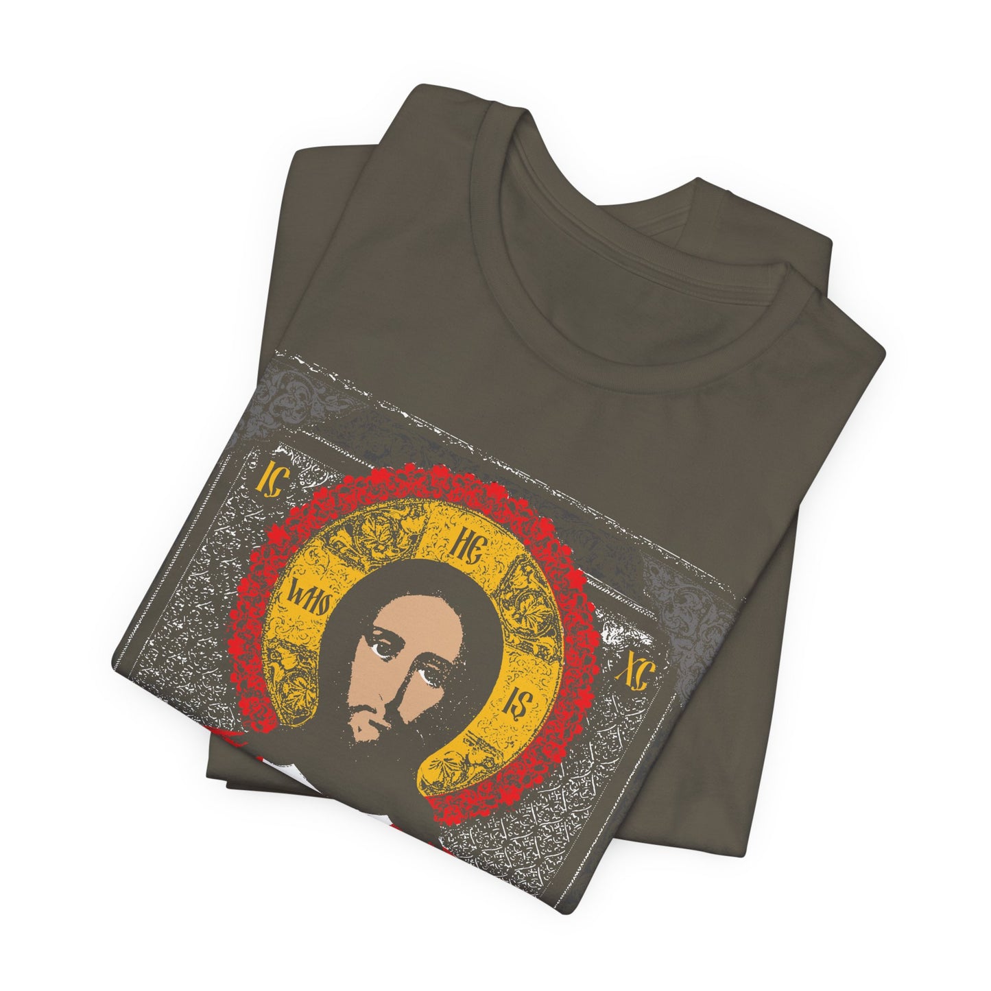 Christ Pantocrator Icono-Graphic | He-Who-Is | I Am the Alpha and Omega | Ancient Icon Graphic Design | Orthodox Christian Cotton T-Shirt