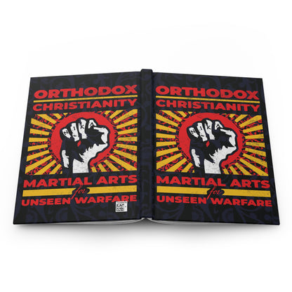 Orthodox Christianity: Martial Arts for Unseen Warfare | NIKA Jesus Fist on Colorful Sunburst Design | Orthodox Christian Hardcover Journal