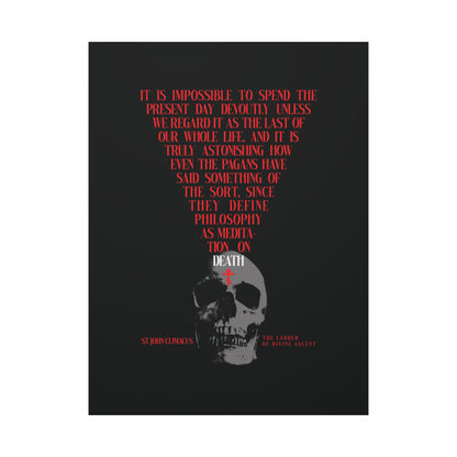 The Present Day As the Last Day of Our Life | St John Climacus | Memento Mori canvas features a skull below a red Orthodox cross, reflecting deep philosophy and meditation on death and life.