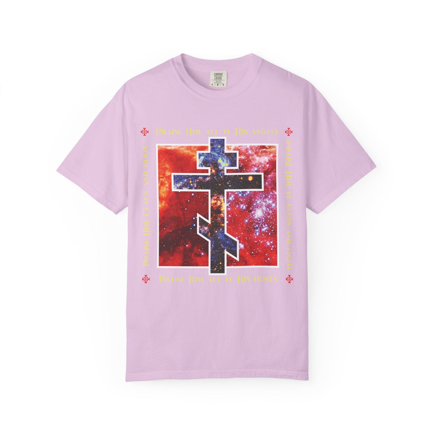 Praise Him All Ye His Angels, Praise Him Ye Stars and Light | Cosmic Orthodox Cross | Divine Council | Heavyweight Cotton Unisex Tee