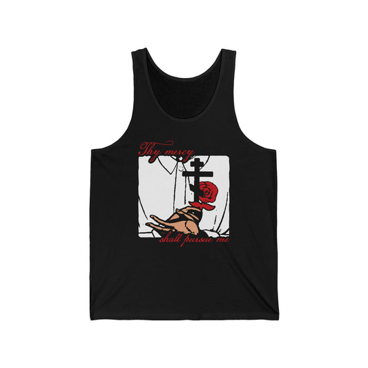 Thy Mercy Shall Pursue Me - Psalm 22 (23) | Orthodox Martyr's Cross and Rose Icono-Graphic Style | Orthodox Christian Cotton Tank Top