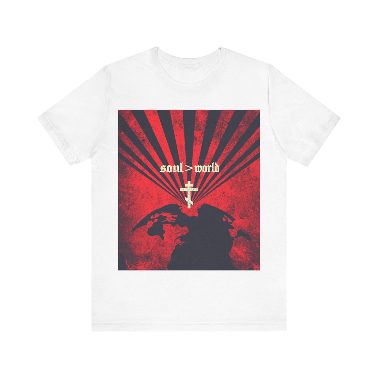 What Shall it Profit a Man | Matthew 16:26 | Soul Is Greater Than World | Red Earth Design with White Cross | Orthodox Christian T-Shirt