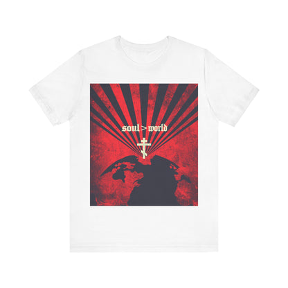 What Shall it Profit a Man | Matthew 16:26 | Soul Is Greater Than World | Red Earth Design with White Cross | Orthodox Christian T-Shirt