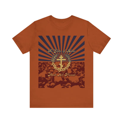 The Gates of Hades Shall Not Prevail | Cross with Wreath & Crown of Thorns | Skulls and Rays | Orthodox Christian T-Shirt