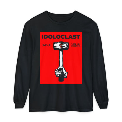 Idoloclast Idol-Smasher | Jesus NIKA Fist w/ Sledgehammer on Red Background | Smash Your Passions | Orthodox Christian Long Sleeve Shirt