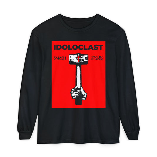 Idoloclast Idol-Smasher | Jesus NIKA Fist w/ Sledgehammer on Red Background | Smash Your Passions | Orthodox Christian Long Sleeve Shirt