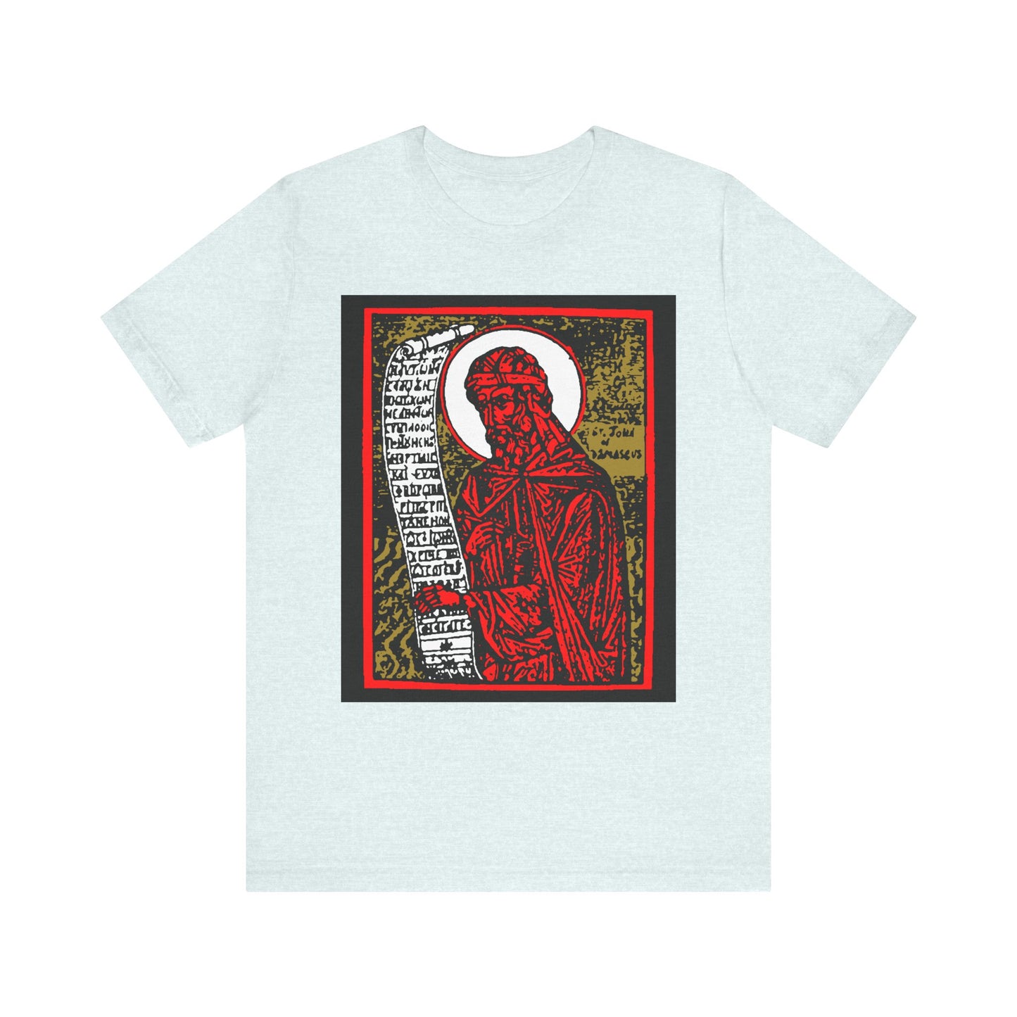 St. John of Damascus Icono-Graphic | Orthodox Christian Saint | Red Gold & Black High Contrast Design | Lightweight Cotton Unisex Tee