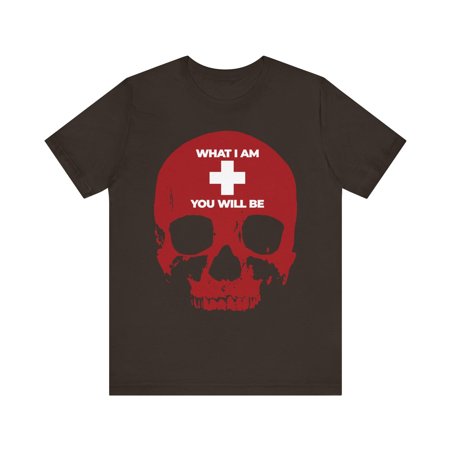 What I Am You Will Be White Cross on Red Skull | Remember You Will Die | Memento Mori | Orthodox Christian Lightweight Cotton Unisex Tee