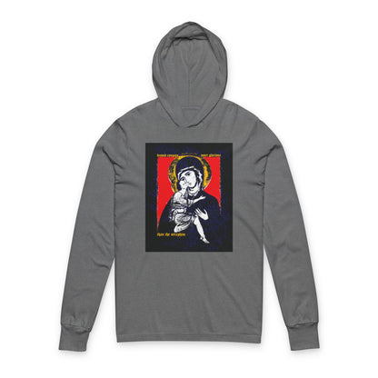 Beyond Compare More Glorious Than the Seraphim | Vladimir Theotokos Iconographic | Orthodox Long Sleeve Hooded Shirt