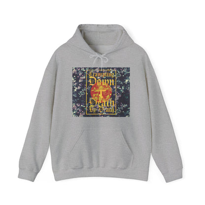Trampling Down Death By Death | Paschal Floral Design with Gothic Script and Three-Bar Cross | Orthodox Christian Hoodie