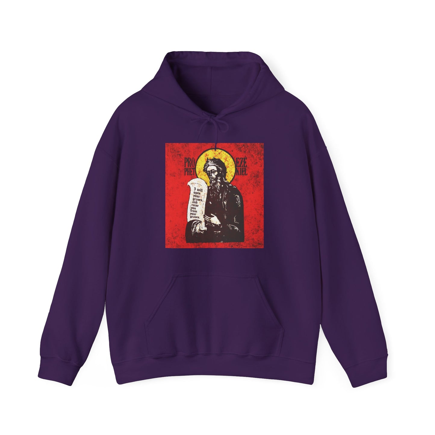 Prophet Ezekiel IconoGraphic | Textured, High Contrast Bright Red and Yellow Design | Old Testament | Orthodox Christian Hoodie