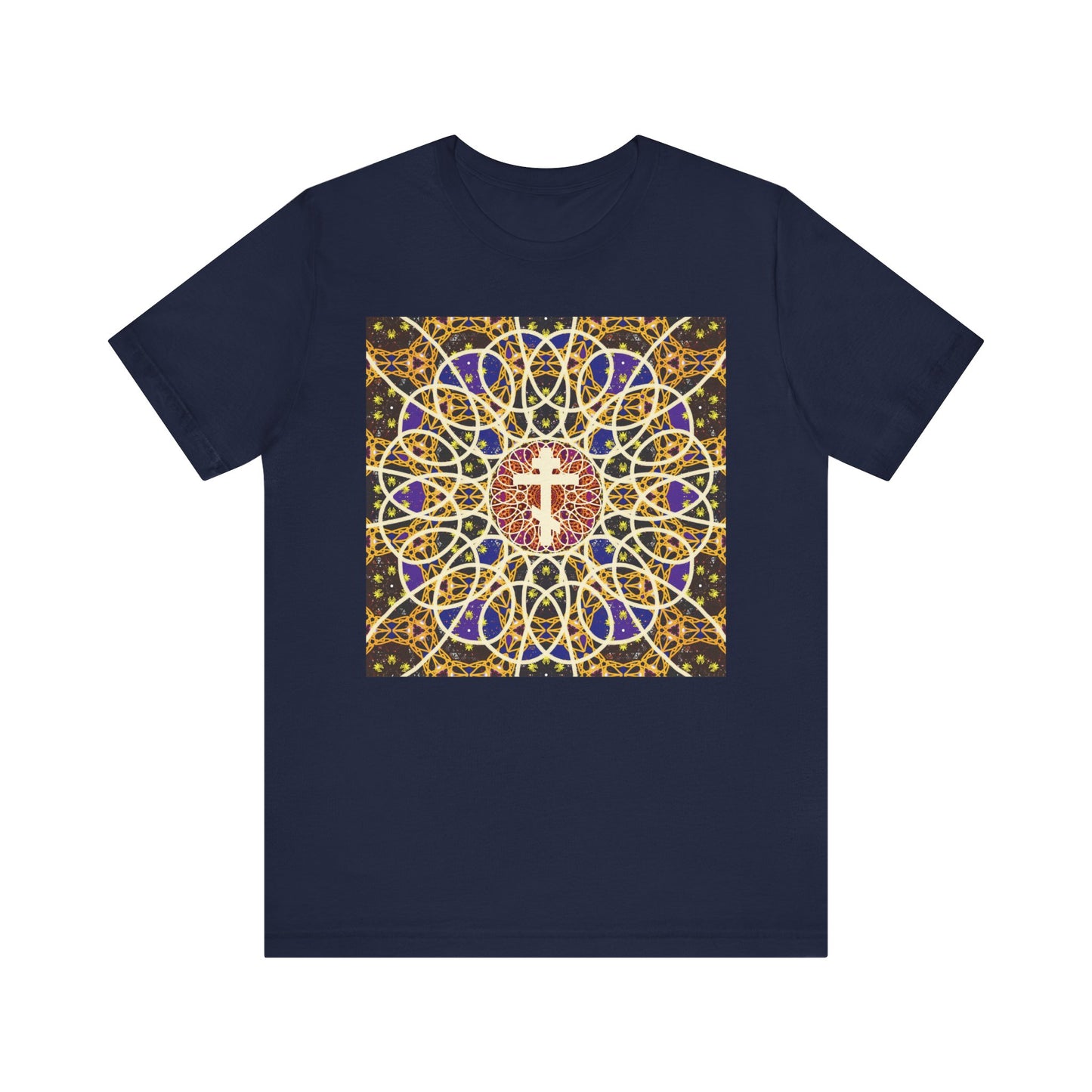 Medieval Cosmology Rose Window Orthodox Cross | Let all the earth venerate the Cross | Christian Lightweight Cotton Unisex T-Shirt