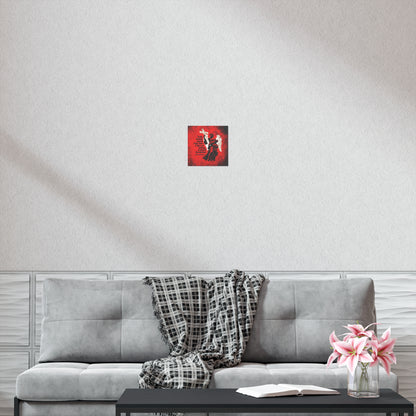 A gray sofa with a plaid throw, a book and flowers on a black table, and the "Little Divides Angels from Men" Christian Perfection art poster by St. John Chrysostom create a peaceful space for reflection.