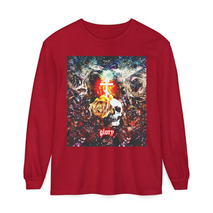 Now the Son of Man is Glorified (John 13:31) | Skull and Floral Glowing Cross Design | Orthodox Christian Long Sleeve Shirt